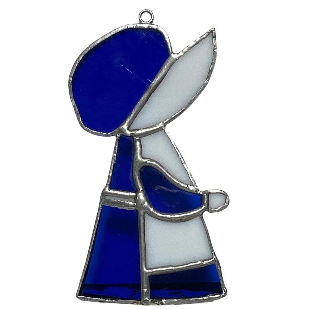 Stained Glass Angel Suncatcher Blue White Handcrafted Hanging Ornament - Picture 3 of 3